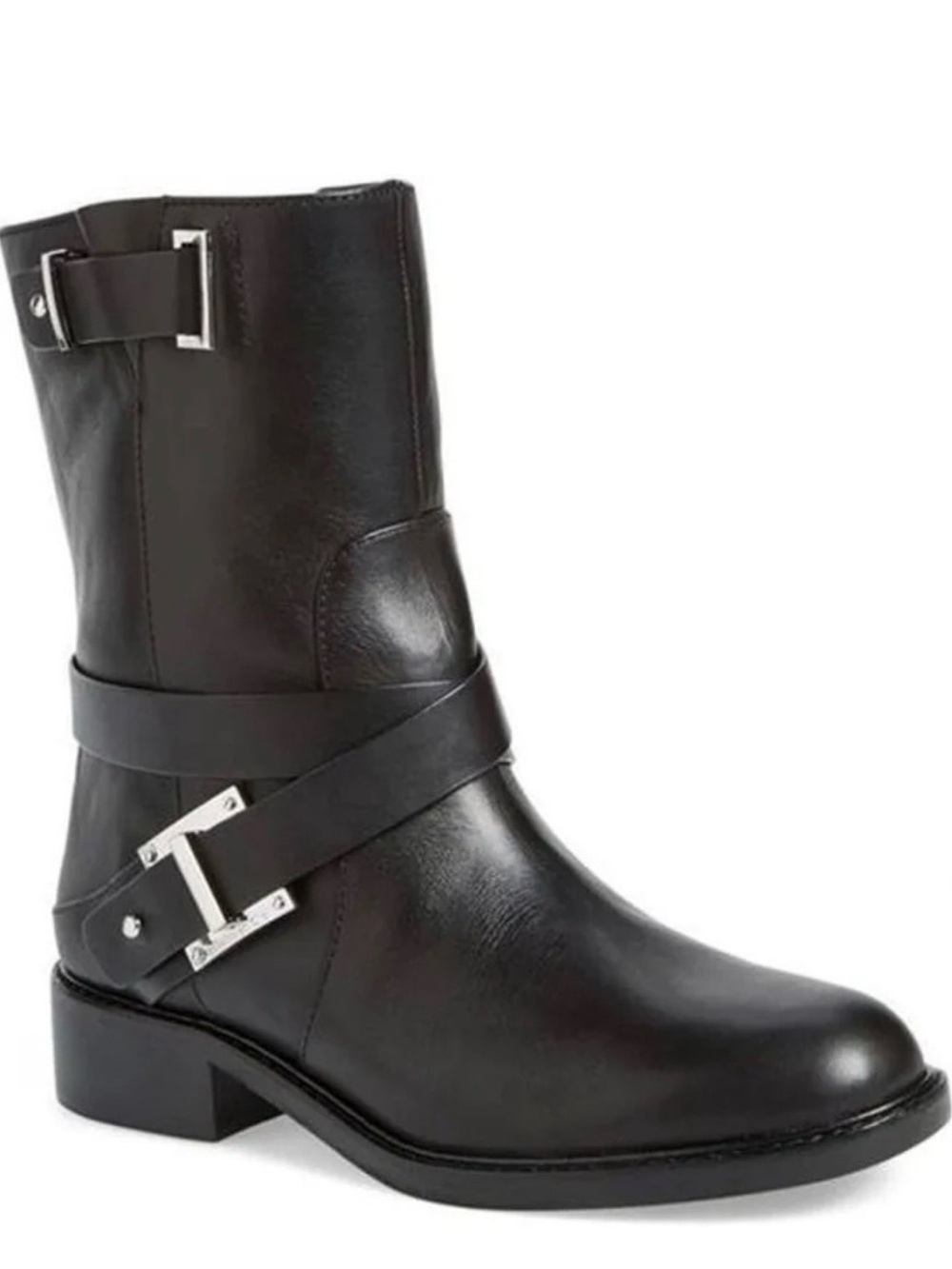 Louis Et Cie Black Leather Moto Valencia Round Toe Boots